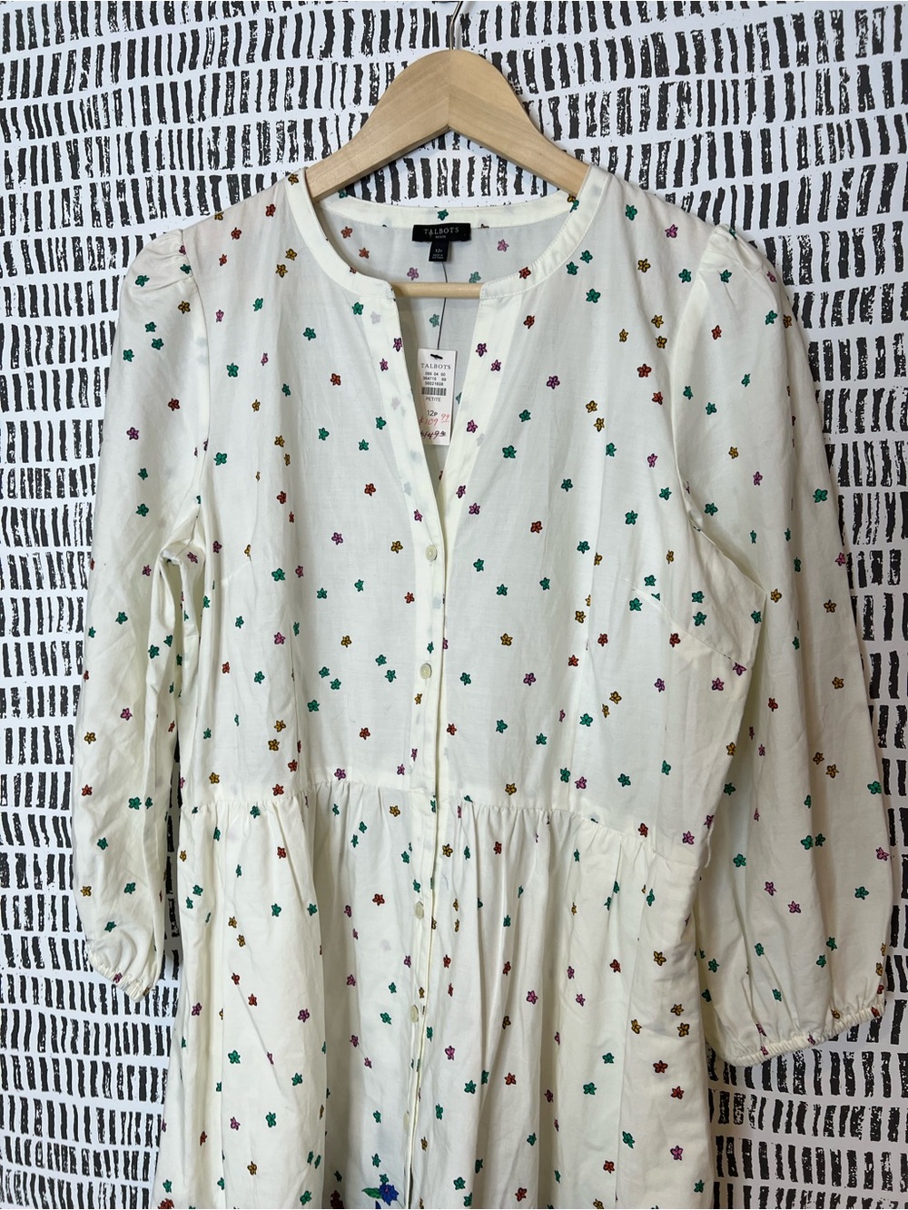 Talbots Floral Border Print Midi Dress White Cottagecore Tie Waist Dress - Picture 8 of 14